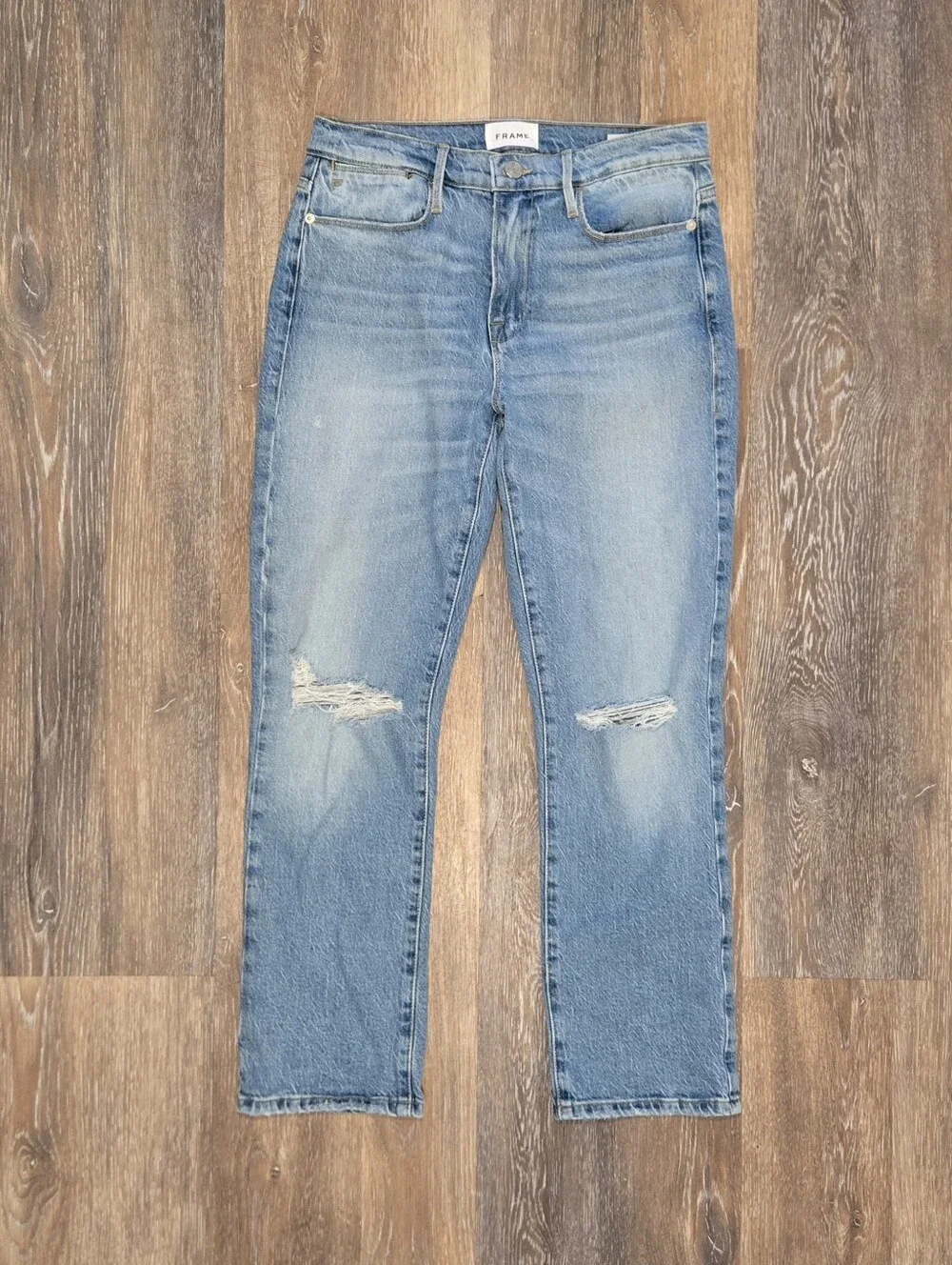 Frame Le High Straight Leg Jeans Demarco Rips Distressed Cropped Denim Size 27 - Picture 11 of 11